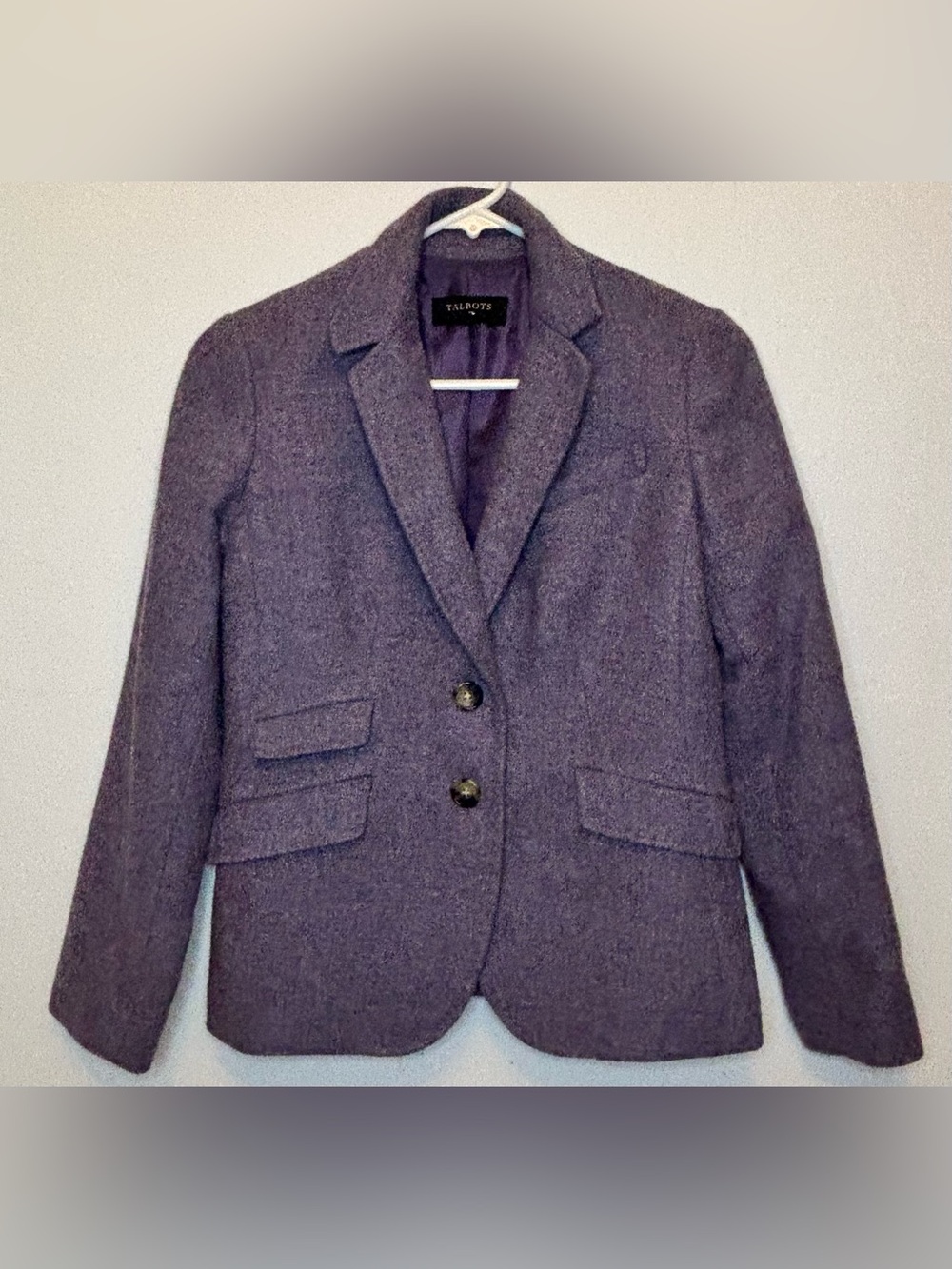 Talbots Petites Purple Wool Blend Tweed 2-Button Blazer Jacket 2P